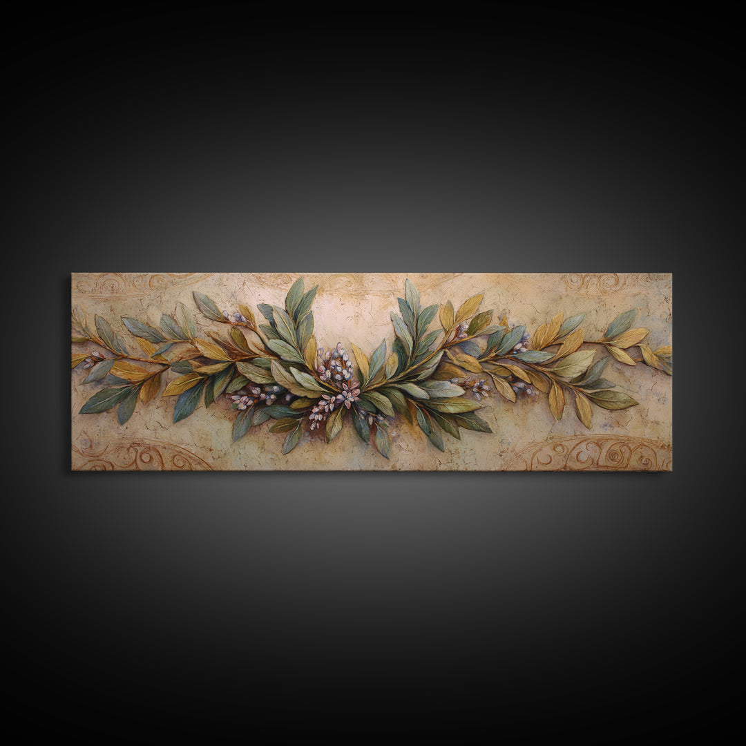 Olive Branch Wreath on Warm Plaster Canvas Print, Patio Art, Beach Art, Patio Decor, Fine Art, Outdoor, Neutral Decor, PAT-3x1-49