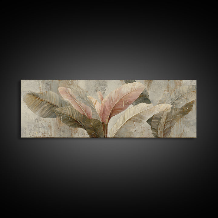 Banana Leaves with Rain Drop Details Framed Canvas Print, Patio Art, Textured Painting, Patio Decor, Fine Art, Outdoor, PAT-3x1-56