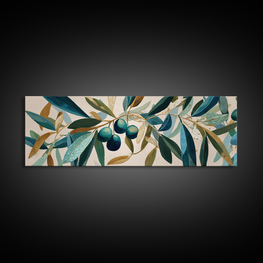 Olive Branch Wreath on Warm Plaster Framed Canvas Print, Patio Art, Yard Decor, Patio Decor, Oil Painting, Outdoor, PAT-3x1-73