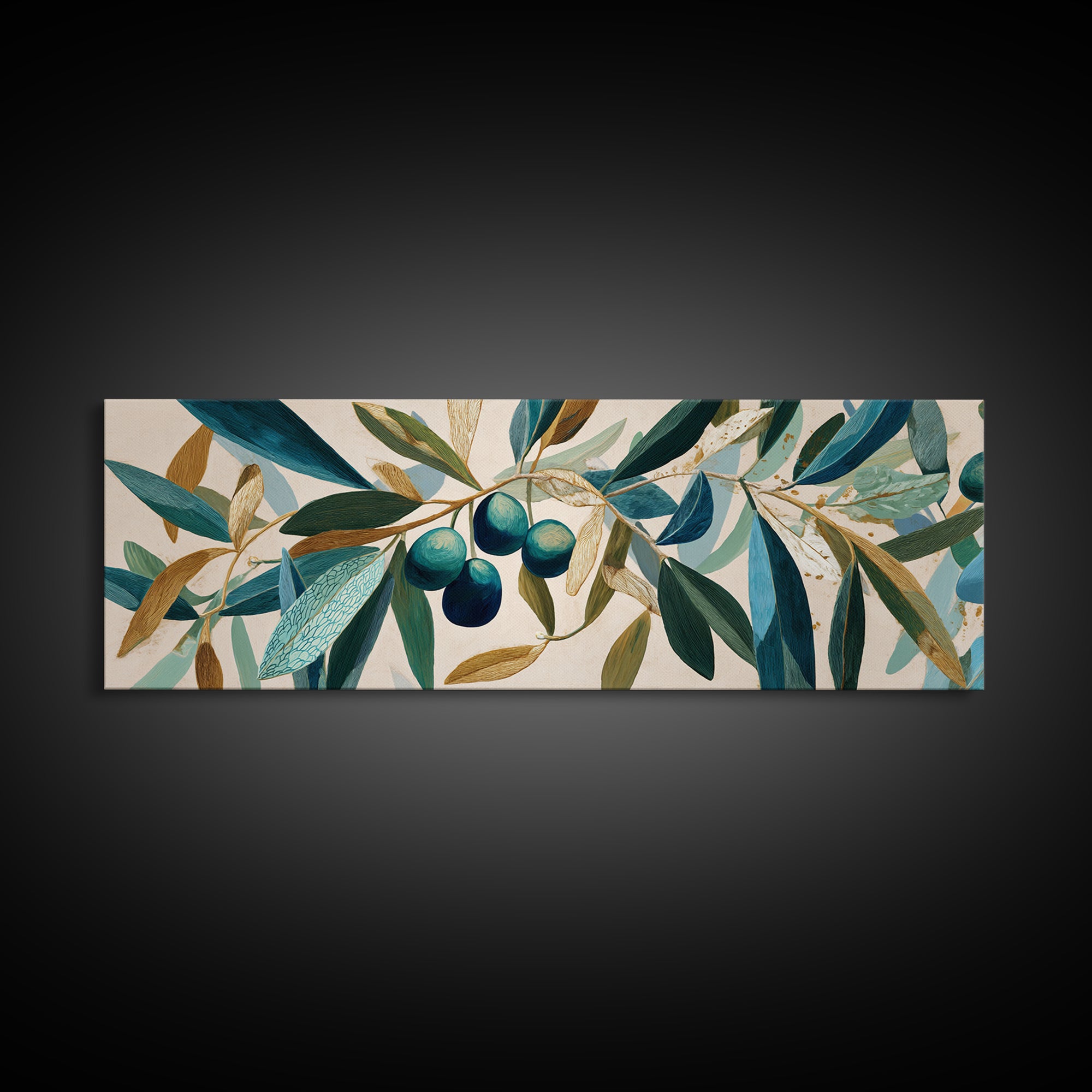 Olive Branch Wreath on Warm Plaster Framed Canvas Print, Patio Art, Yard Decor, Patio Decor, Oil Painting, Outdoor, PAT-3x1-73