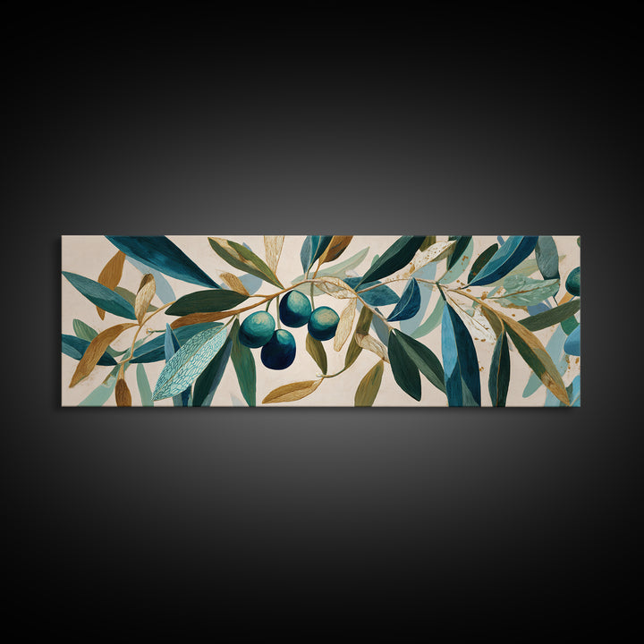 Olive Branch Wreath on Warm Plaster Framed Canvas Print, Patio Art, Yard Decor, Patio Decor, Oil Painting, Outdoor, PAT-3x1-73