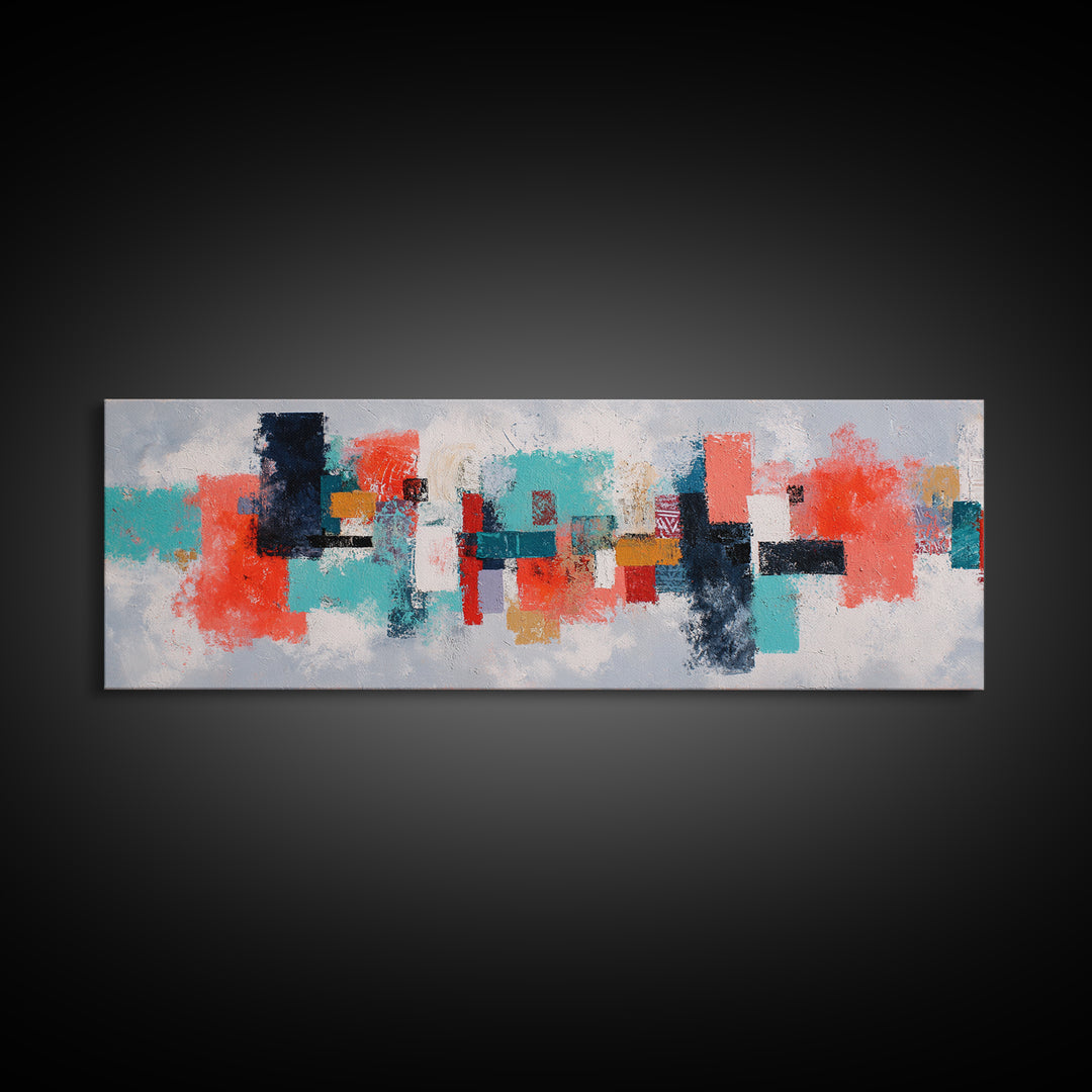 Bright Coral and Turquoise Abstract for Outdoors Canvas Print, Patio Art, Home Decor, Patio Decor, Fine Art, Outdoor, PAT-3x1-76