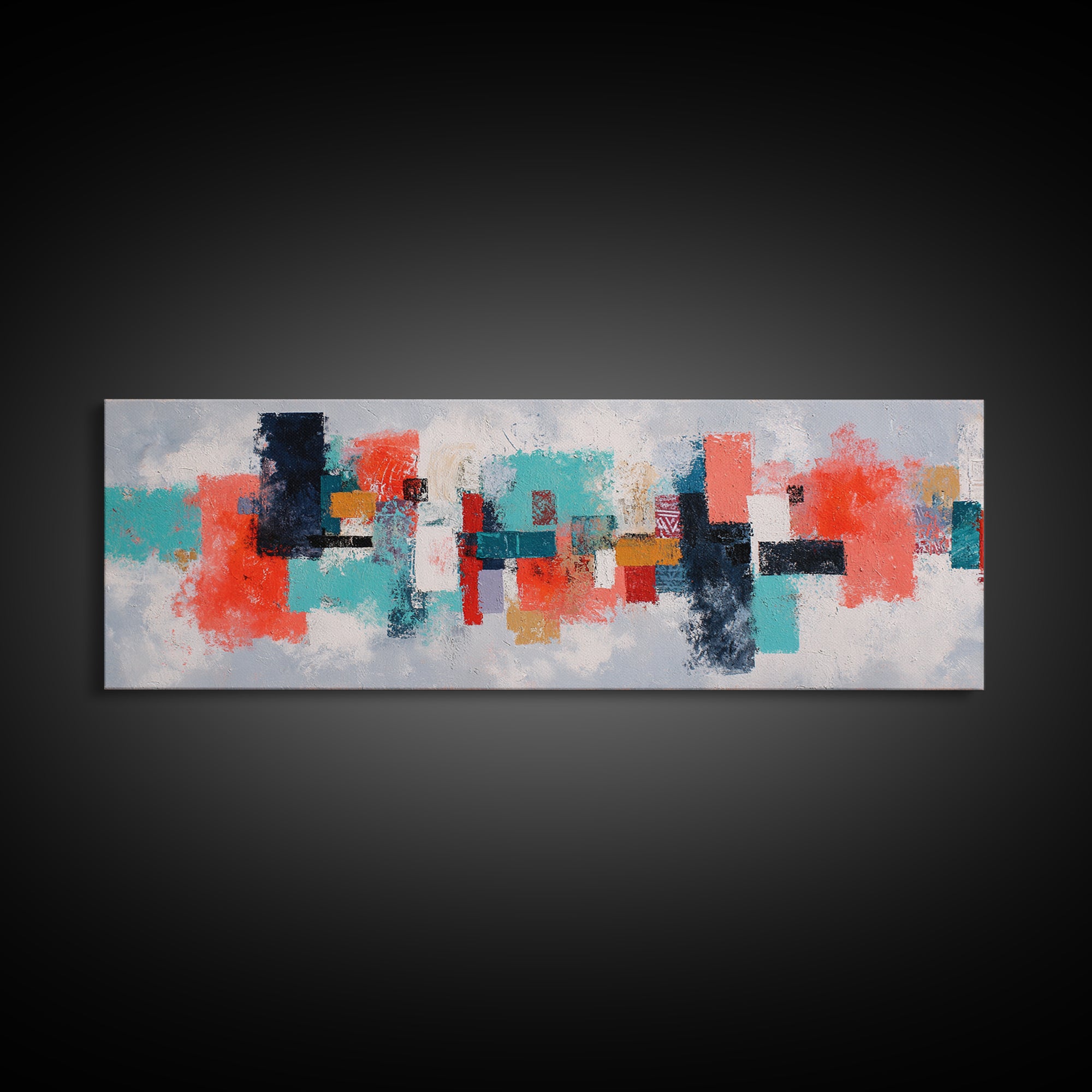 Bright Coral and Turquoise Abstract for Outdoors Canvas Print, Patio Art, Home Decor, Patio Decor, Fine Art, Outdoor, PAT-3x1-76
