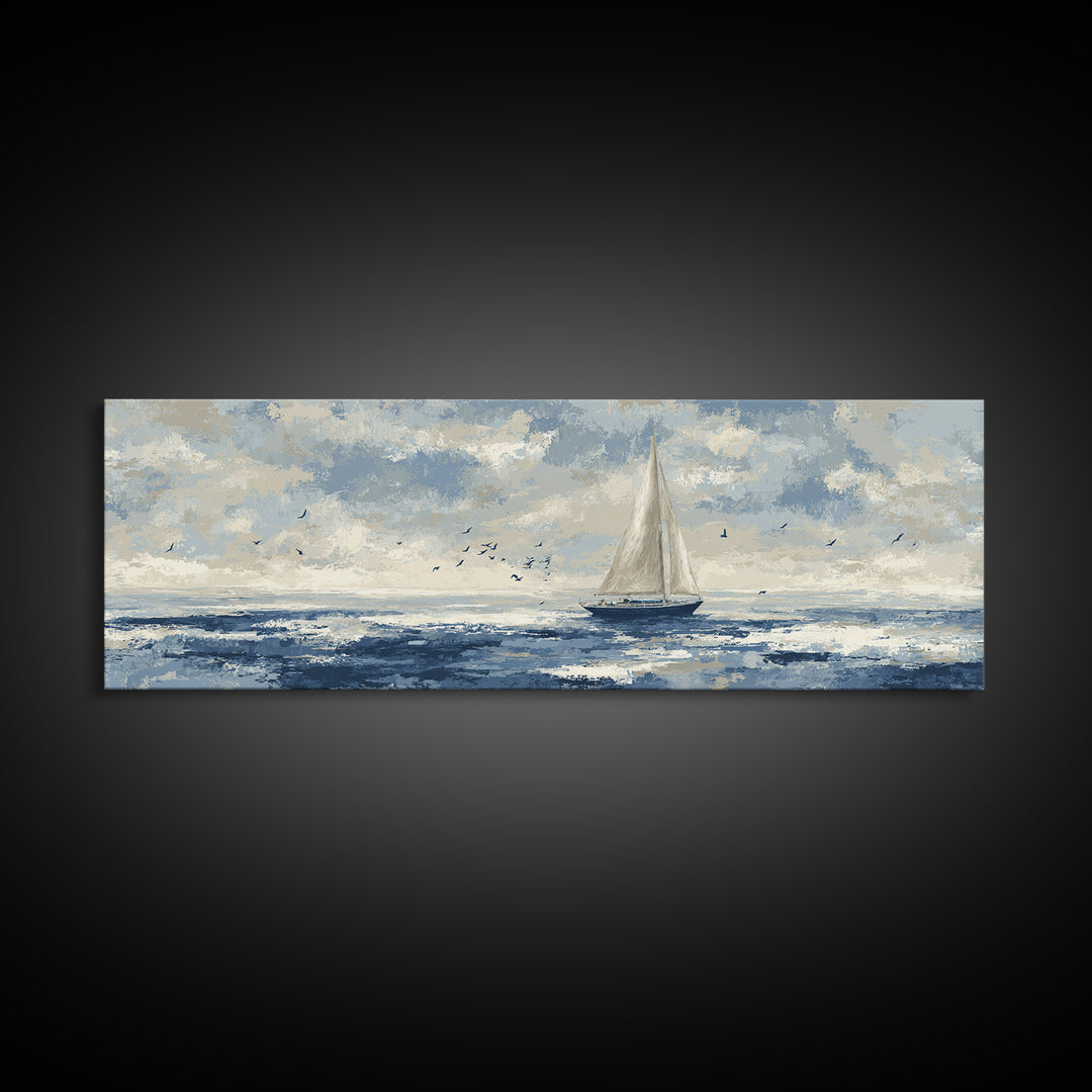 Sailboat on a Breezy Summer Horizon Framed Canvas Print, Patio Art, Yard Art, Patio Decor, Fine Art, Outdoor, Lake House Decor, PAT-3x1-79