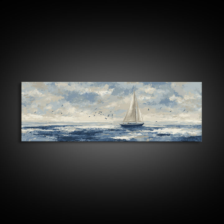 Sailboat on a Breezy Summer Horizon Framed Canvas Print, Patio Art, Yard Art, Patio Decor, Fine Art, Outdoor, Lake House Decor, PAT-3x1-79