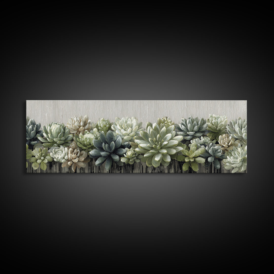 Succulent Collection in Ceramic Planters Canvas Print, Patio Art, Floral Art, Patio Decor, Oil Painting, Outdoor, PAT-3x1-85