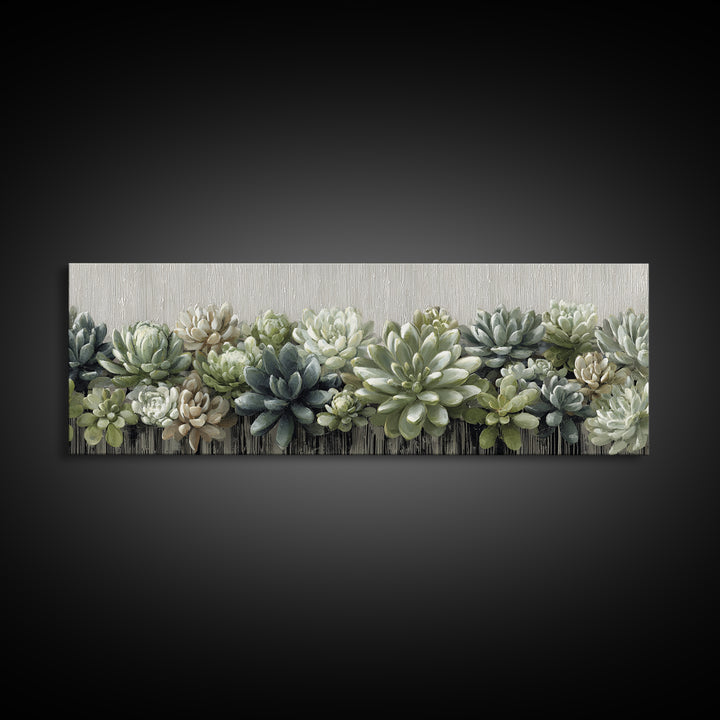 Succulent Collection in Ceramic Planters Canvas Print, Patio Art, Floral Art, Patio Decor, Oil Painting, Outdoor, PAT-3x1-85