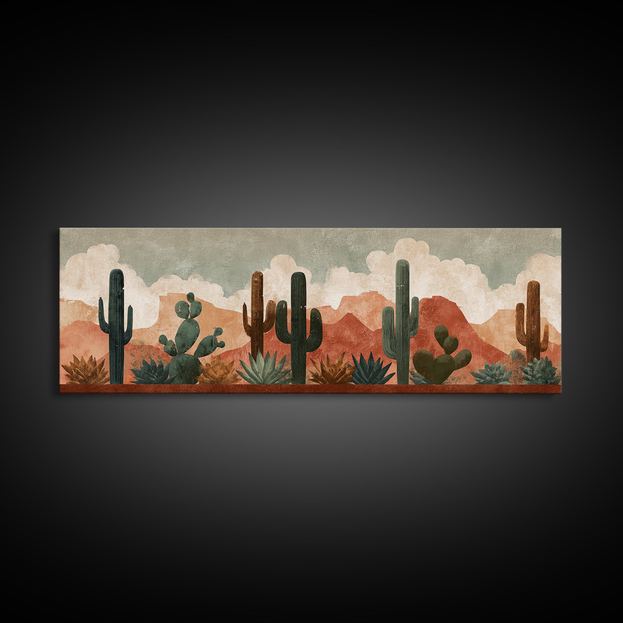 Cactus and Agave Canvas Print, Patio Art, Metal Wall Art, Patio Decor, Oil Painting, Outdoor, Coastal Wall Decor, Beach Art, PAT-3x1-92