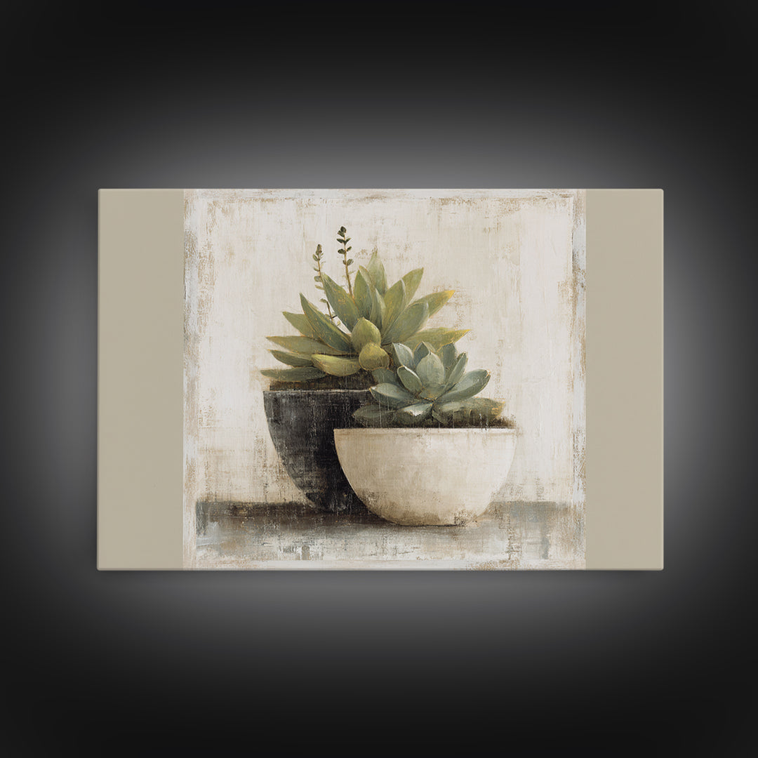 Succulent Collection in Ceramic Planters Canvas Print, Patio Art, Outdoor Wall Decor, Patio Decor, Fine Art, Outdoor, PAT-3x2-1