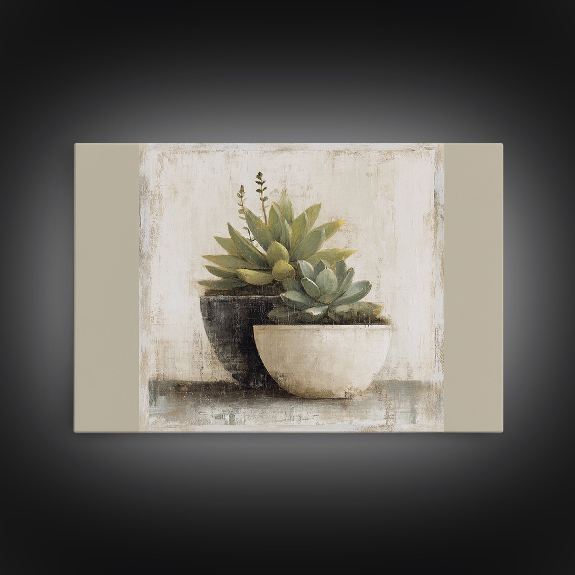 Succulent Collection in Ceramic Planters Canvas Print, Patio Art, Outdoor Wall Decor, Patio Decor, Fine Art, Outdoor, PAT-3x2-1