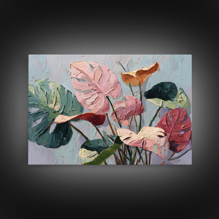 Bold Botanical Monstera Leaf Composition Framed Canvas Print, Patio Art, Metal Art, Patio Decor, Oil Painting, Outdoor, PAT-3x2-10