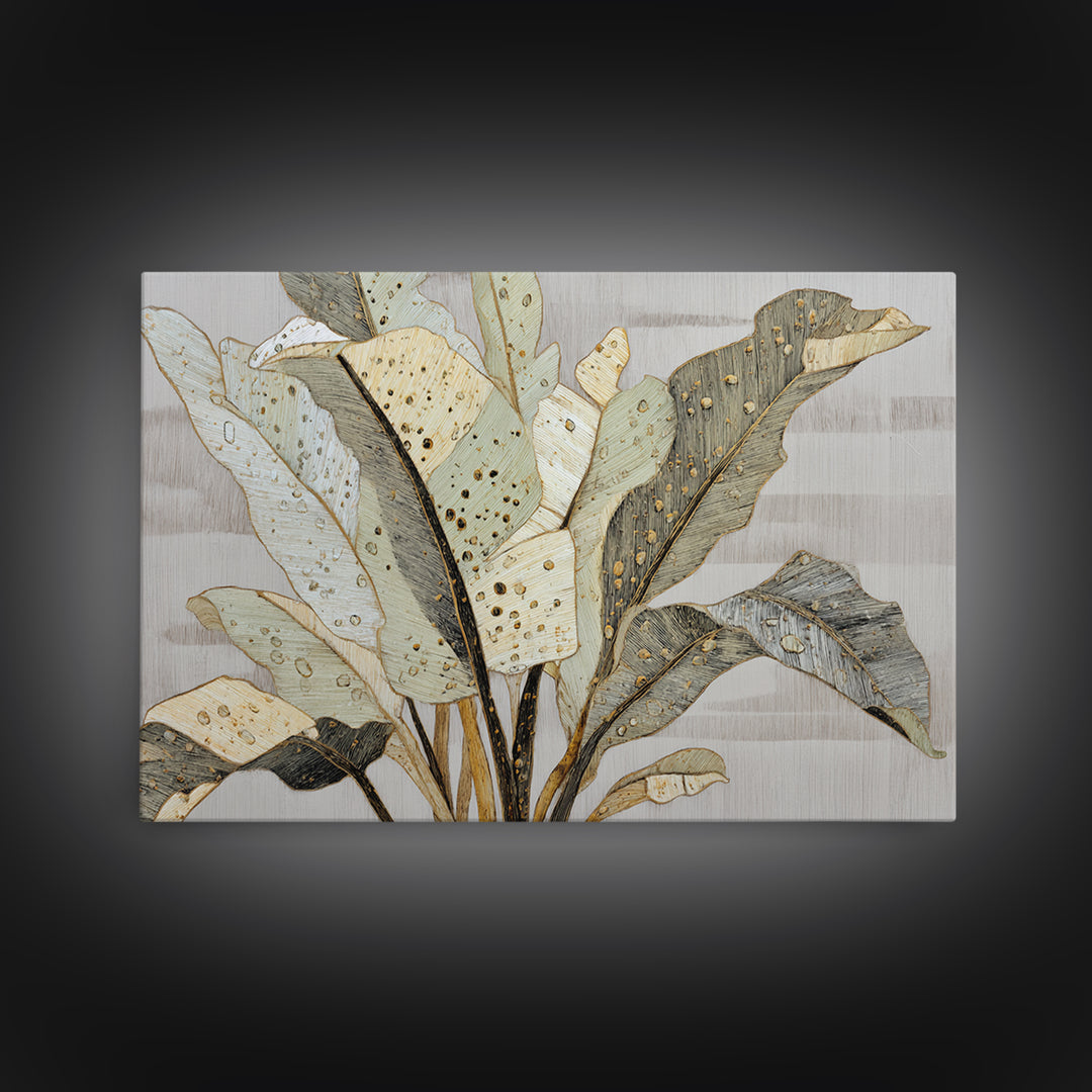 Banana Leaves with Rain Drop Details Framed Canvas Print, Patio Art, Coastal Decor, Patio Decor, Outdoor, Family Wall Art, PAT-3x2-20