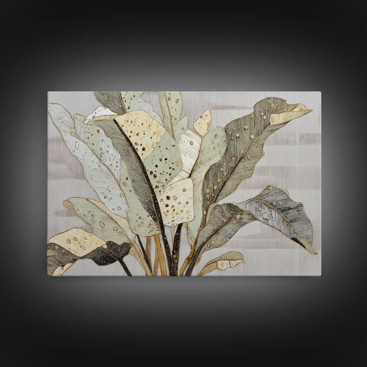 Banana Leaves with Rain Drop Details Framed Canvas Print, Patio Art, Coastal Decor, Patio Decor, Outdoor, Family Wall Art, PAT-3x2-20