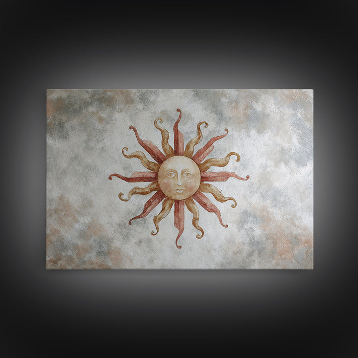 Sun Motif with Warm Terracotta Rays Canvas Print, Patio Art, Outdoor Wall Art, Patio Decor, Oil Painting, Outdoor, Porch Decor, PAT-3x2-22