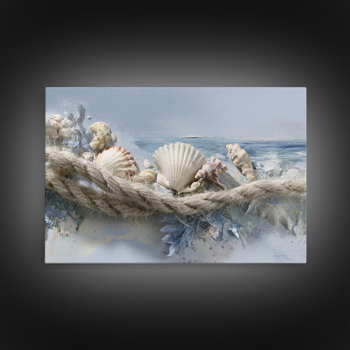 Beachy Shell and Palm Arrangement Framed Canvas Print, Patio Art, Bar Art, Patio Decor, Fine Art, Outdoor, Outdoor Art, PAT-3x2-23