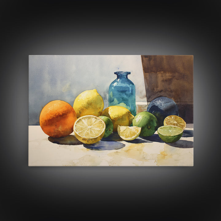 Outdoor Citrus Still Life Framed Canvas Print, Patio Art, Coastal Decor, Patio Decor, Fine Art, Outdoor, Family Wall Art, PAT-3x2-9