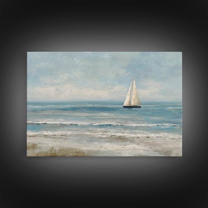 Sailboat on a Breezy Summer Horizon Framed Canvas Print, Patio Art, Wall Decor, Patio Decor, Fine Art, Outdoor, Coastal Decor, PAT-3x2-91