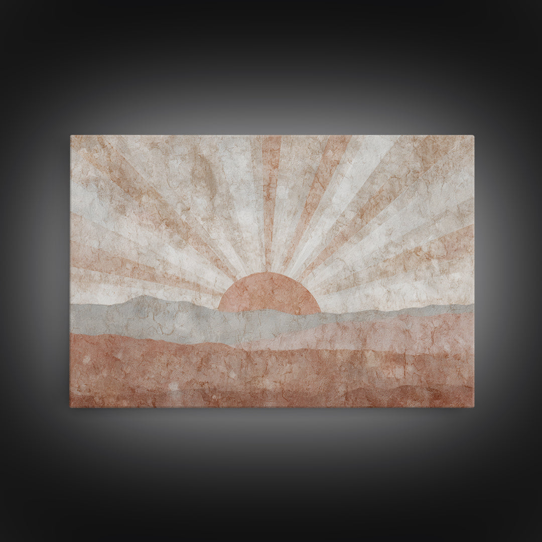 Sun Motif with Warm Terracotta Rays Canvas Print, Patio Art, Beach House Decor, Patio Decor, Abstract Art, Outdoor, PAT-3x2-94