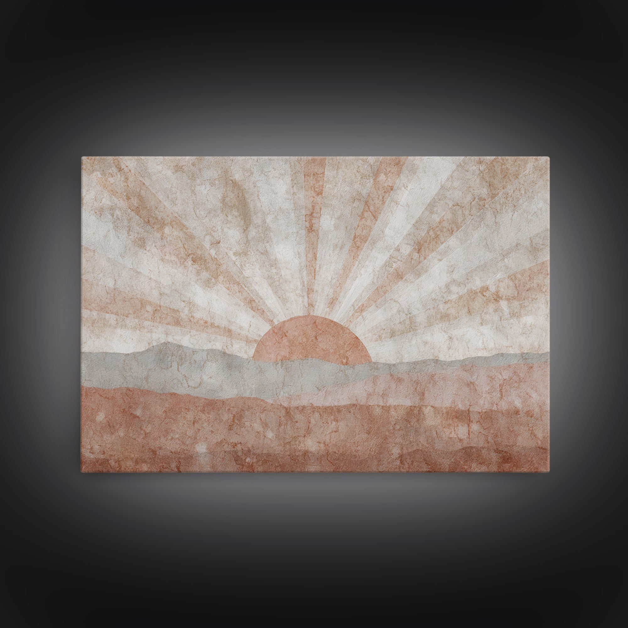 Sun Motif with Warm Terracotta Rays Canvas Print, Patio Art, Beach House Decor, Patio Decor, Abstract Art, Outdoor, PAT-3x2-94