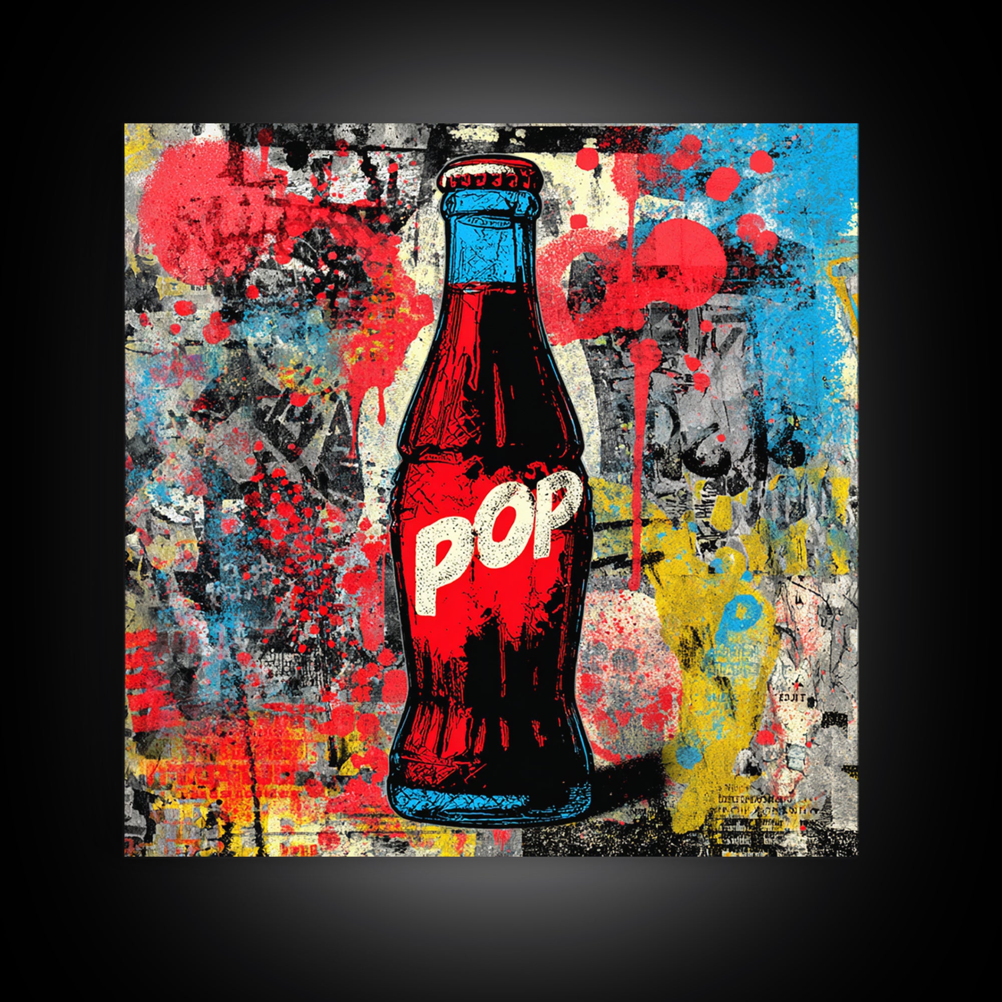 Retro Soda Bottle Framed Canvas Print, Pop Art, Bedroom Decor, Living Room Decor, Fine Art, Pop, 3d Art, Graffiti Art, POP-1x1-27