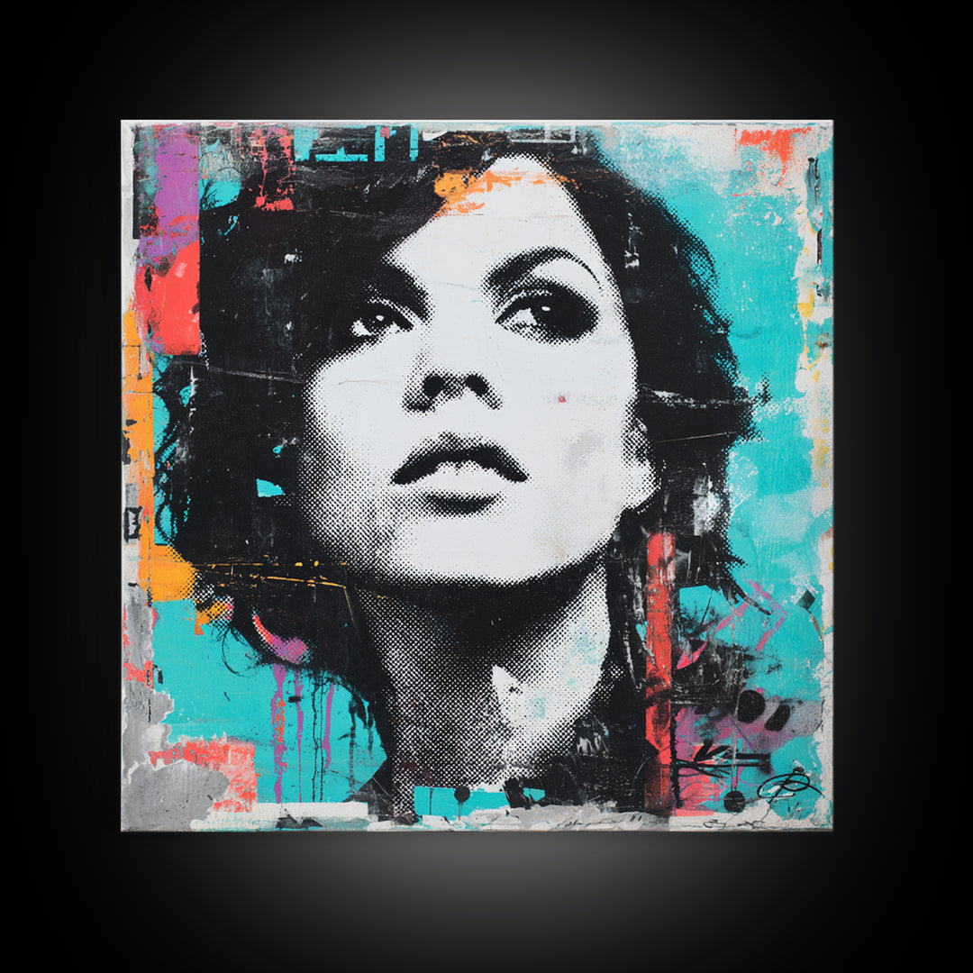 Neon Portrait with Thick Black Outlines Canvas Print, Pop Art, Home Decor, Living Room Decor, Fine Art, Pop, Canvas Wall Art, POP-1x1-4