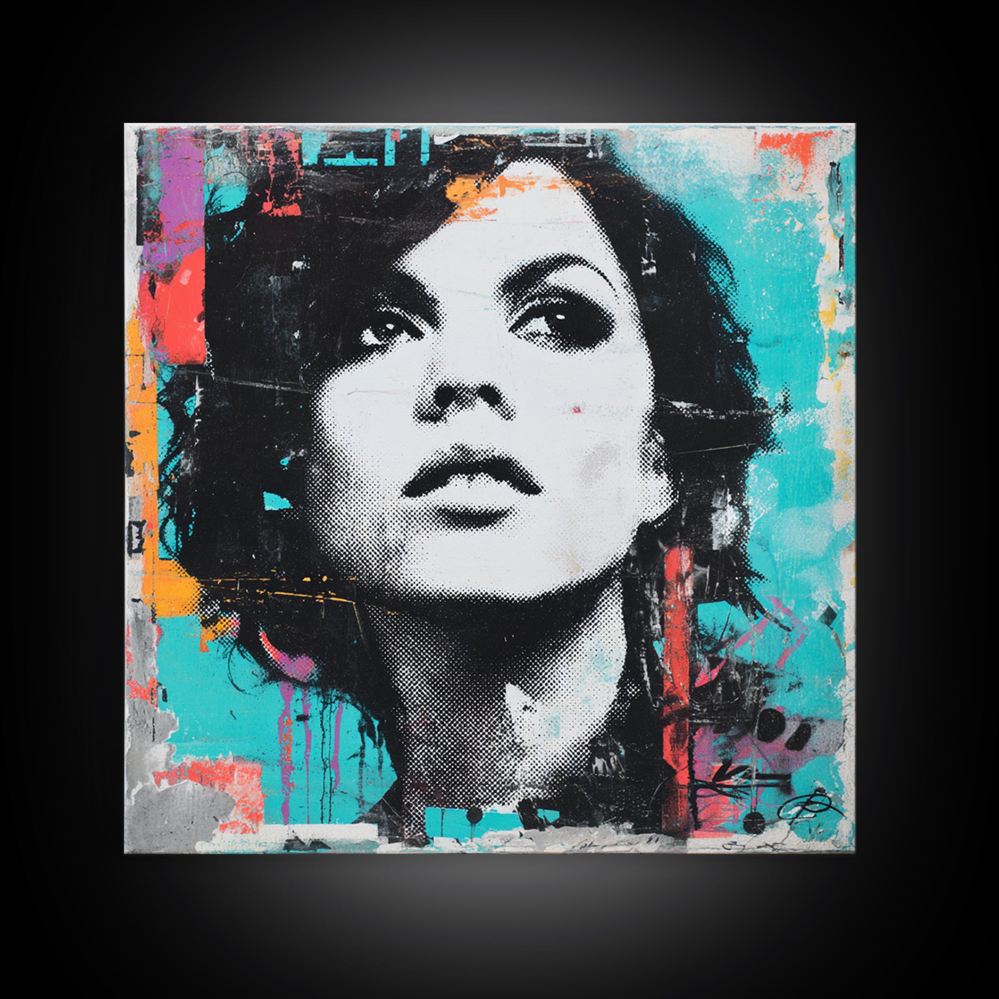 Neon Portrait with Thick Black Outlines Canvas Print, Pop Art, Home Decor, Living Room Decor, Fine Art, Pop, Canvas Wall Art, POP-1x1-4