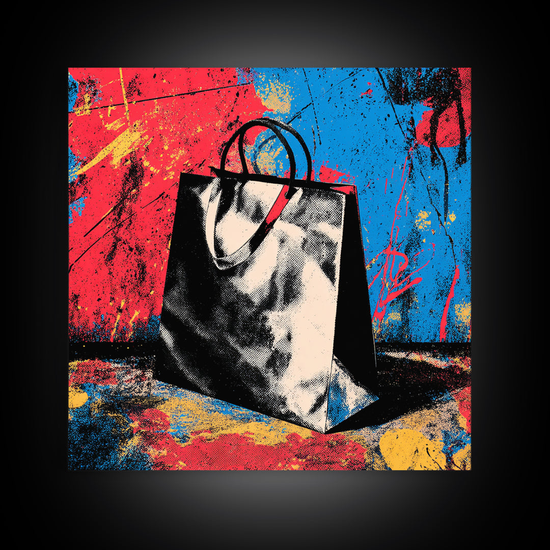 Shopping Bag Fashion Graphic Without Brands Framed Canvas Print, Pop Art, Poster, Living Room Decor, Pop, Abstract Art, POP-1x1-48