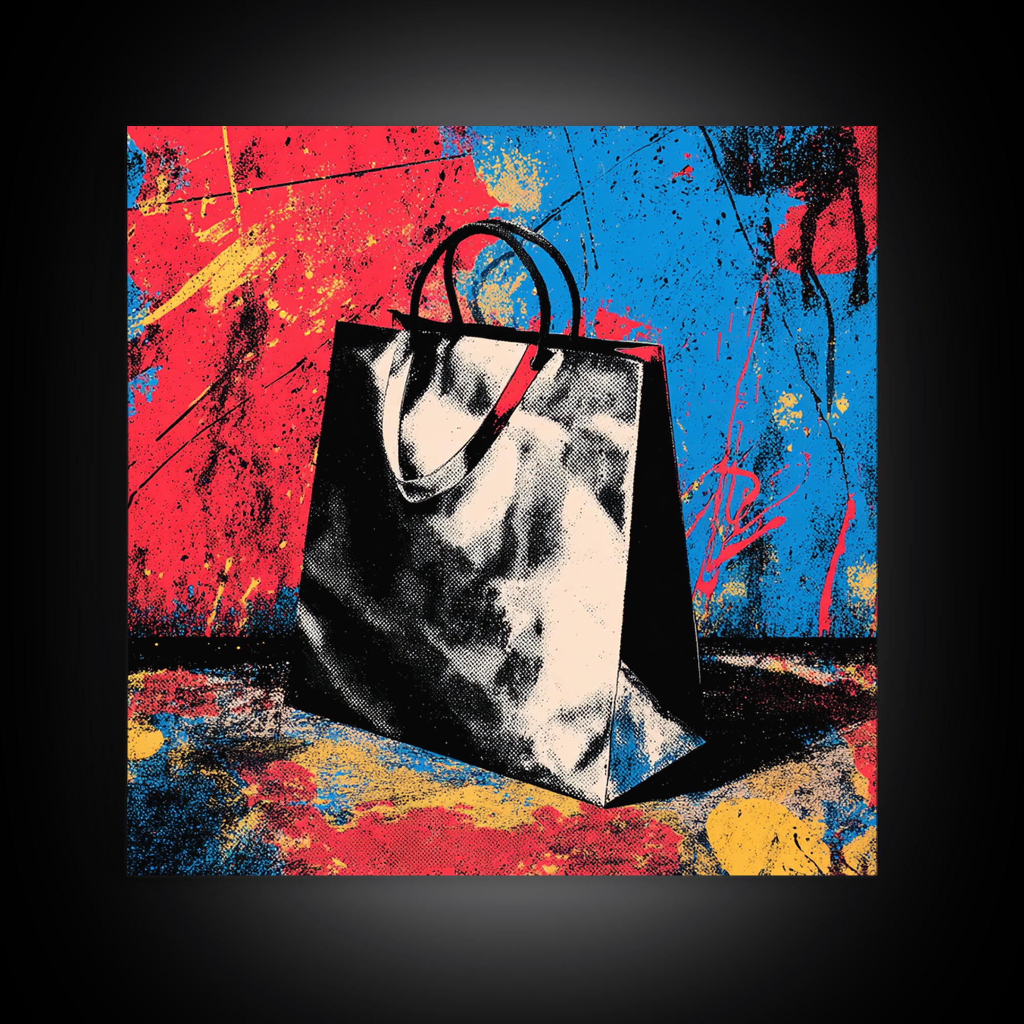 Shopping Bag Fashion Graphic Without Brands Framed Canvas Print, Pop Art, Poster, Living Room Decor, Pop, Abstract Art, POP-1x1-48
