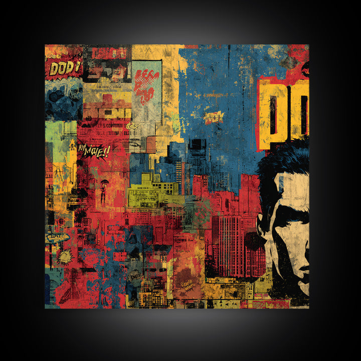 Comic Book City Skyline Canvas Print, Pop Art, 3d Art, Living Room Decor, Abstract Art, Pop, Textured Painting, POP-1x1-5
