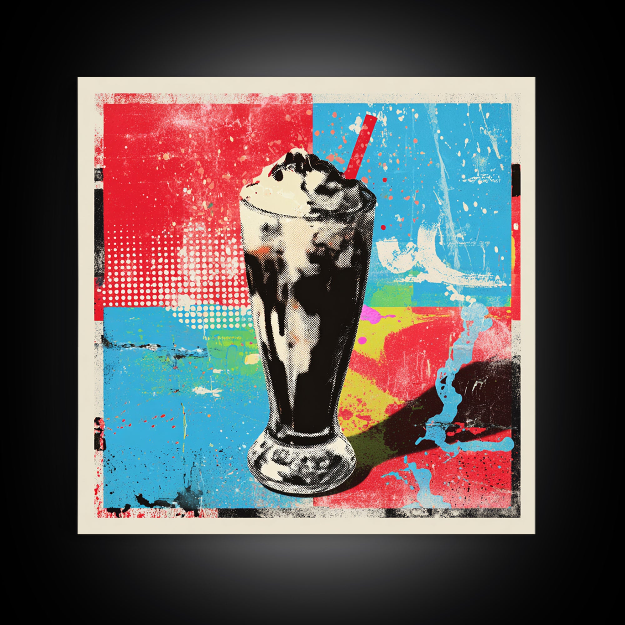 Milkshake Glass with Retro Diner Palette Framed Canvas Print, Pop Art, Apartment Decor, Living Room Decor, Fine Art, Pop, POP-1x1-64