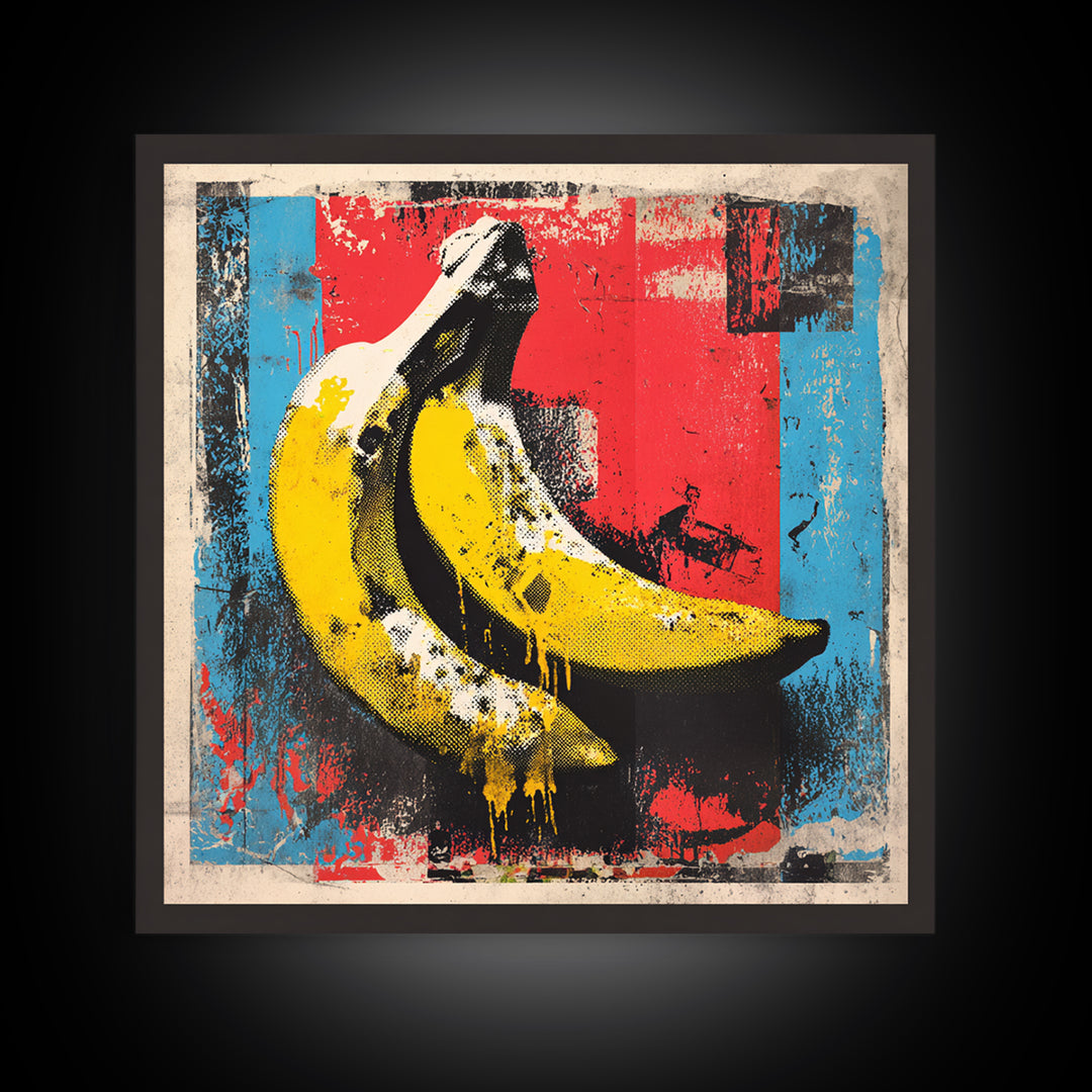 Bright Banana Still Life Framed Canvas Print, Pop Art, Eclectic Home Decor, Living Room Decor, Fine Art, Pop, Minimalist Decor, POP-1x1-74