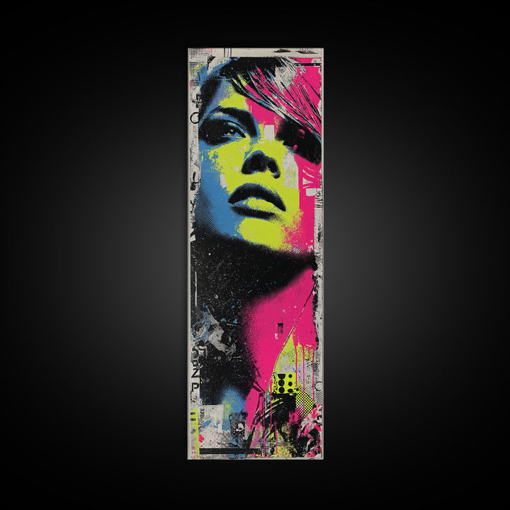 Neon Portrait with Thick Black Outlines Canvas Print, Pop Art, Bedroom Decor, Living Room Decor, Oil Painting, Pop, 3d Art, POP-1x3-88
