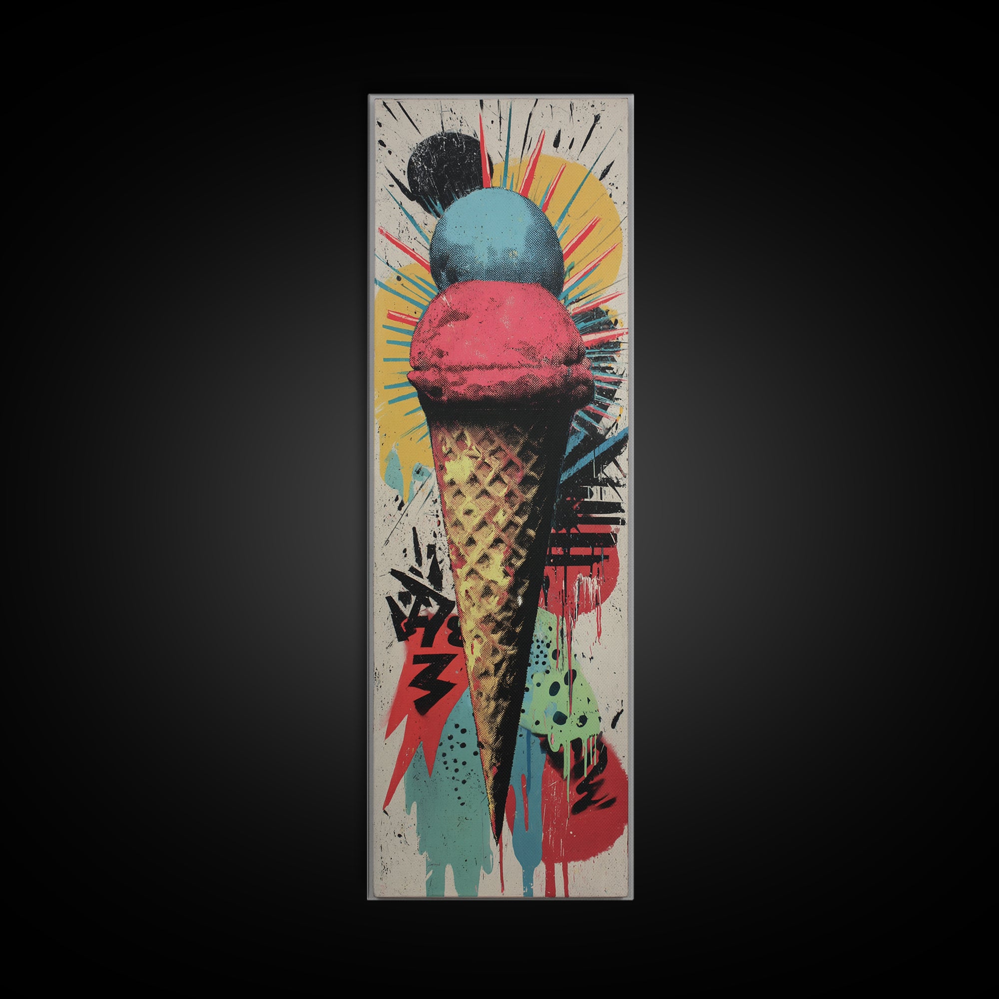 Ice Cream Cone Canvas Print, Pop Art, Art Print, Living Room Decor, Oil Painting, Pop, Custom Portrait, Pet Portrait, POP-1x3-90