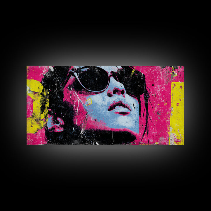 Glamorous Sunglasses Face Framed Canvas Print, Pop Art, Food Art, Living Room Decor, Pop, Fine Art Print, Statement Artwork, POP-2x1-100