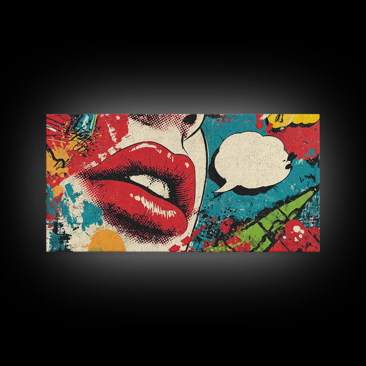 Bold Comic Lips Canvas Print, Pop Art, Wall Art, Living Room Decor, Oil Painting, Pop, Original Art, Canvas Wall Art, POP-2x1-21