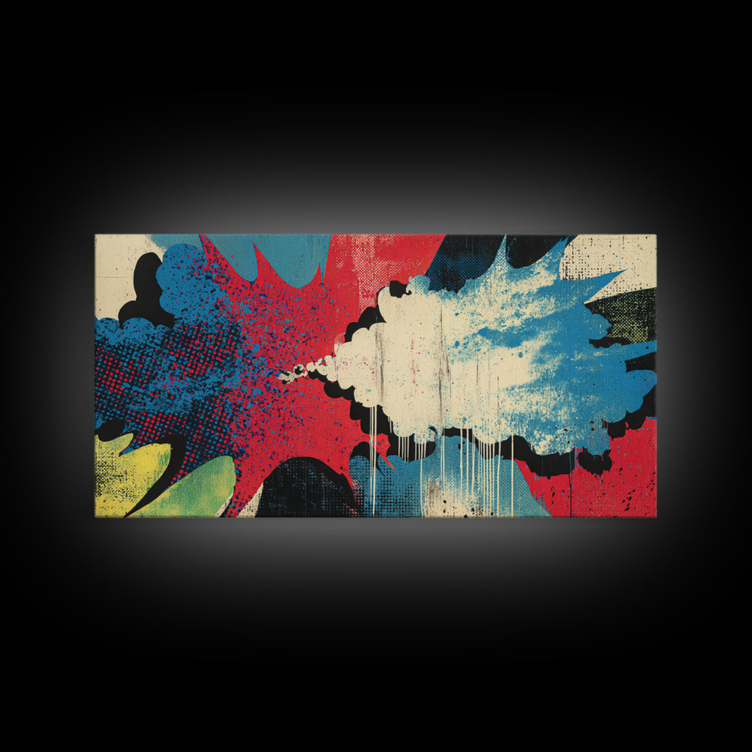 Exploding Starburst Shapes Without Text Framed Canvas Print, Pop Art, Luxury Decor, Living Room Decor, Fine Art, Pop, POP-2x1-30