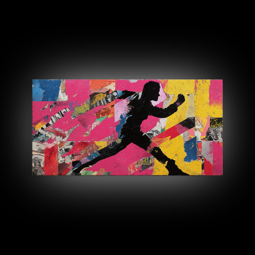 Superhero Silhouette in Dynamic Color Fields Framed Canvas Print, Pop Art, Modern Art, Living Room Decor, Abstract Art, Pop, POP-2x1-59
