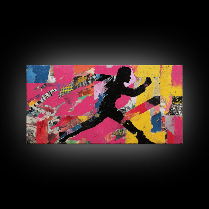 Superhero Silhouette in Dynamic Color Fields Framed Canvas Print, Pop Art, Modern Art, Living Room Decor, Abstract Art, Pop, POP-2x1-59