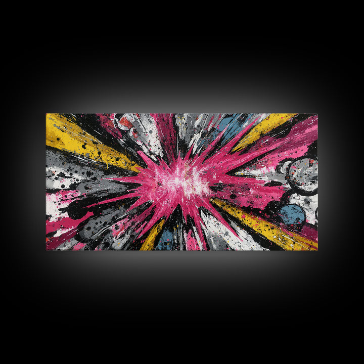Exploding Starburst Shapes Without Text Framed Canvas Print, Pop Art, Luxury Decor, Living Room Decor, Fine Art, Pop, POP-2x1-6