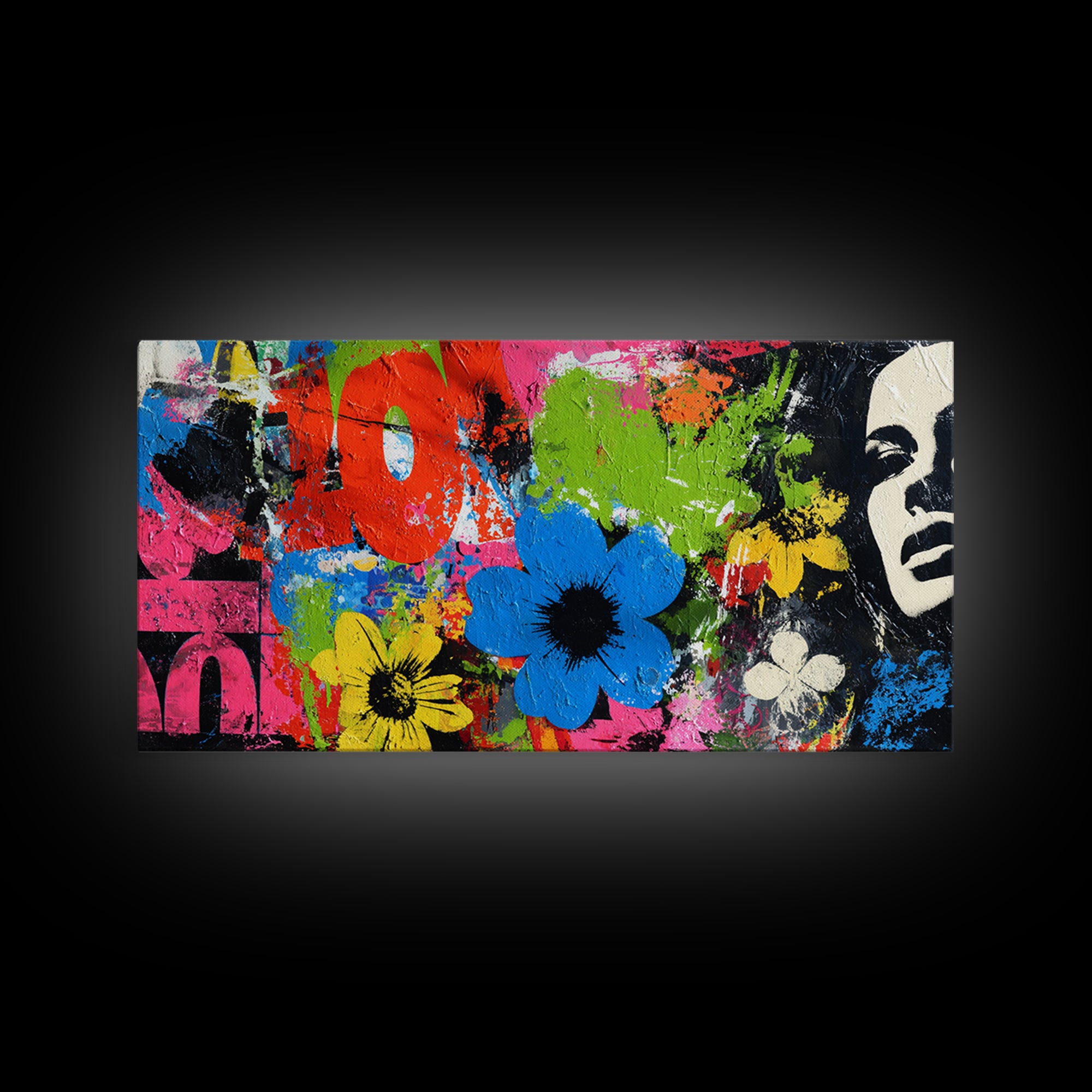 Bold Flower Power Composition Canvas Print, Pop Art, Wall Decor, Living Room Decor, Fine Art, Pop, Portrait, Apartment Decor, POP-2x1-61
