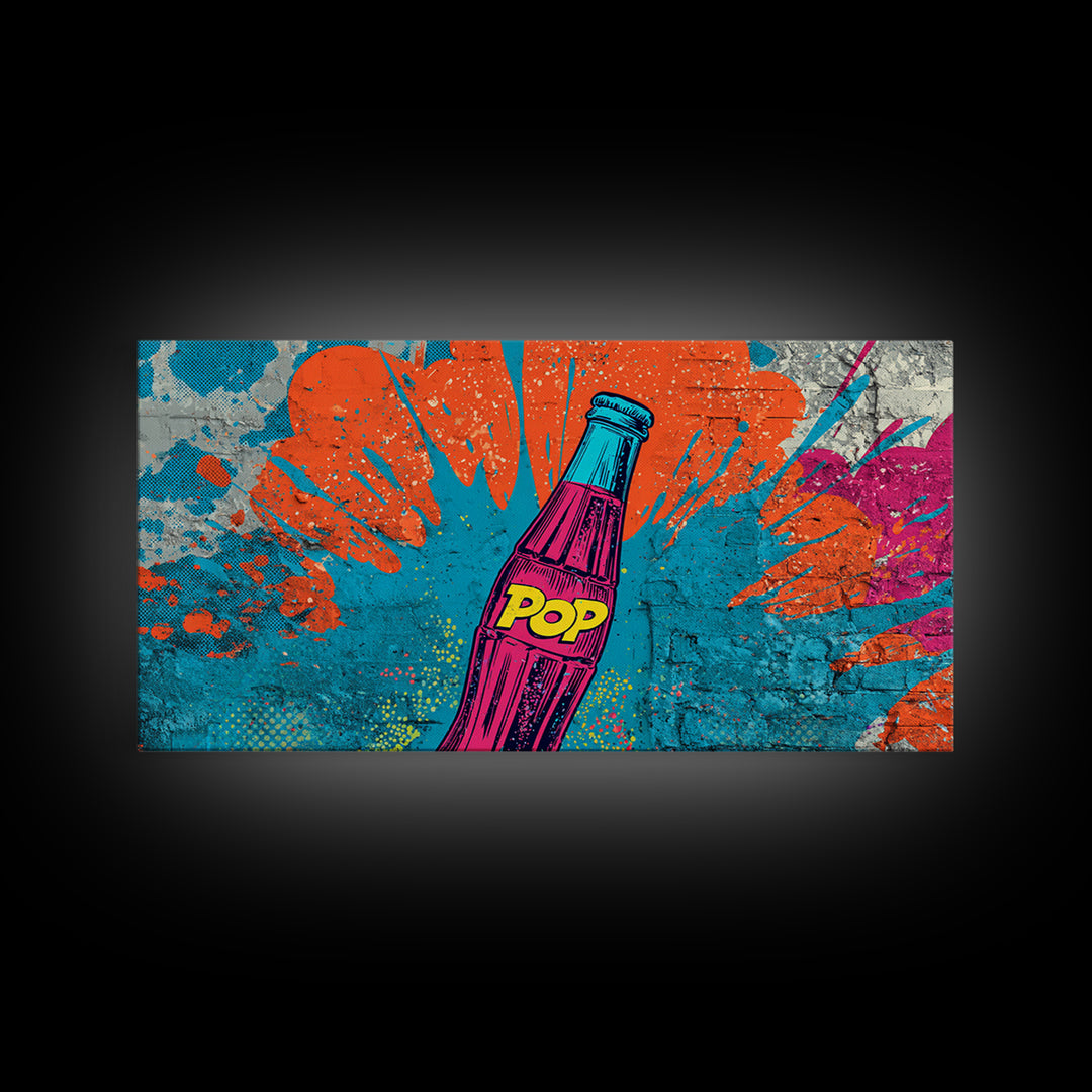 Retro Soda Bottle Framed Canvas Print, Pop Art, Graffiti Art, Living Room Decor, Fine Art, Pop, Minimalist Decor, POP-2x1-95