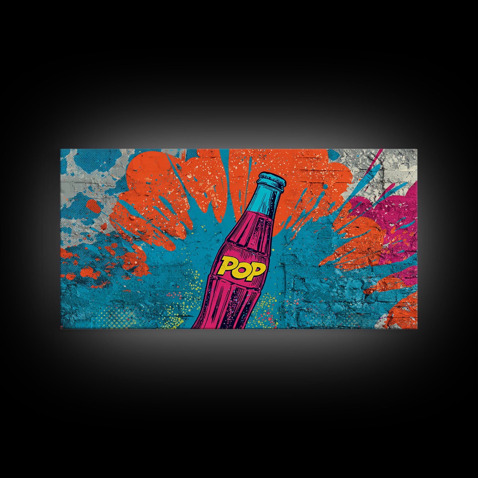 Retro Soda Bottle Framed Canvas Print, Pop Art, Graffiti Art, Living Room Decor, Fine Art, Pop, Minimalist Decor, POP-2x1-95