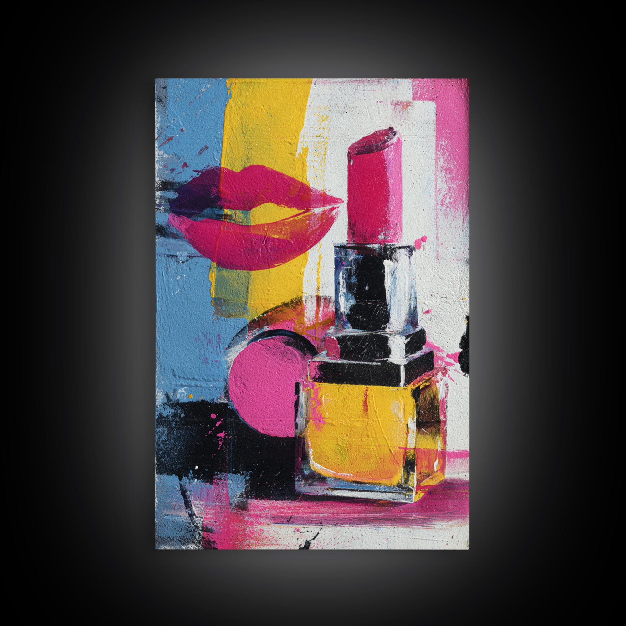 Lipstick and Perfume Fashion Still Life Framed Canvas Print, Pop Art, Canvas Wall Art, Living Room Decor, Fine Art, Pop, POP-2x3-28