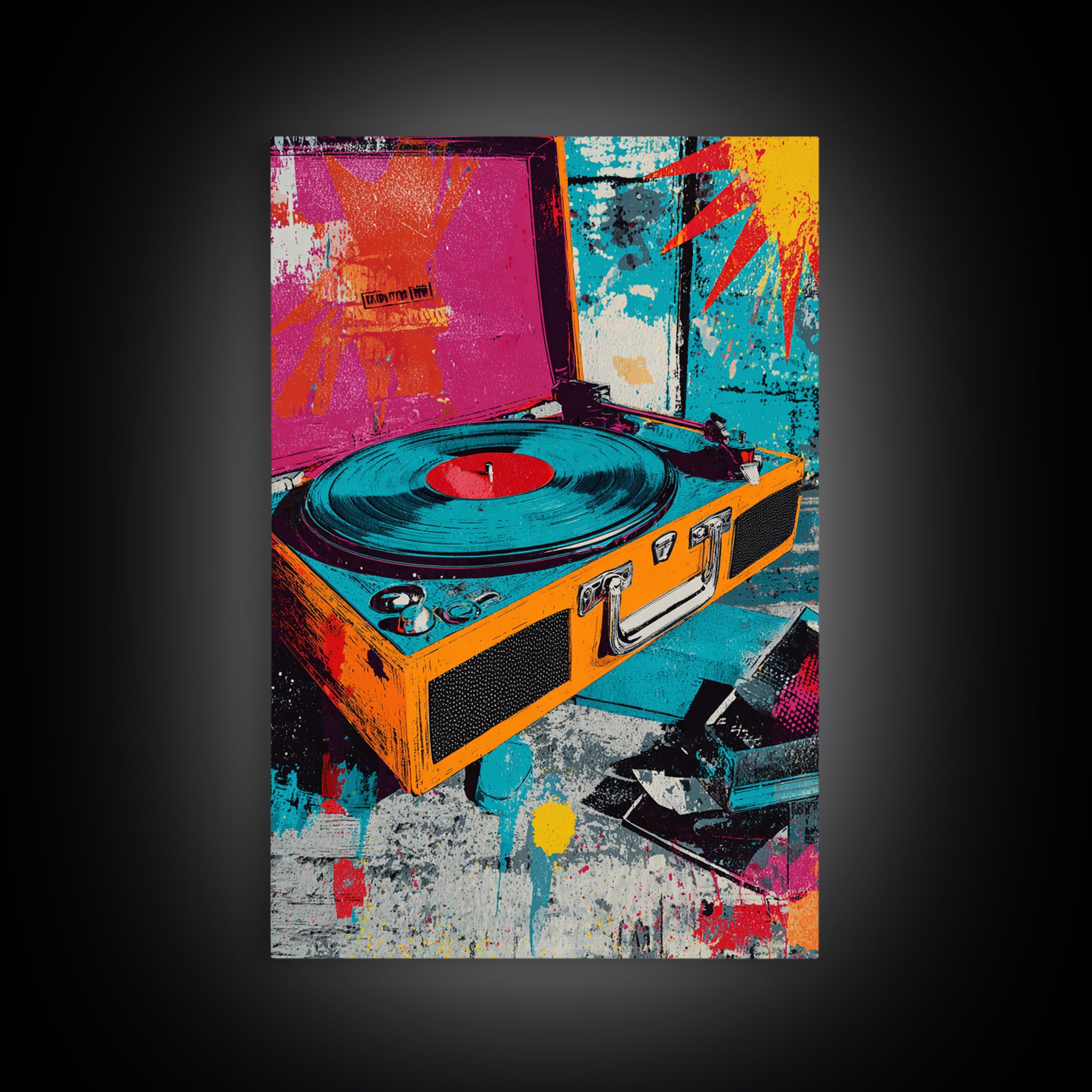 Record Player with Graphic Sound Rays Canvas Print, Pop Art, Minimalist Decor, Living Room Decor, Fine Art, Pop, Oil Painting, POP-2x3-54