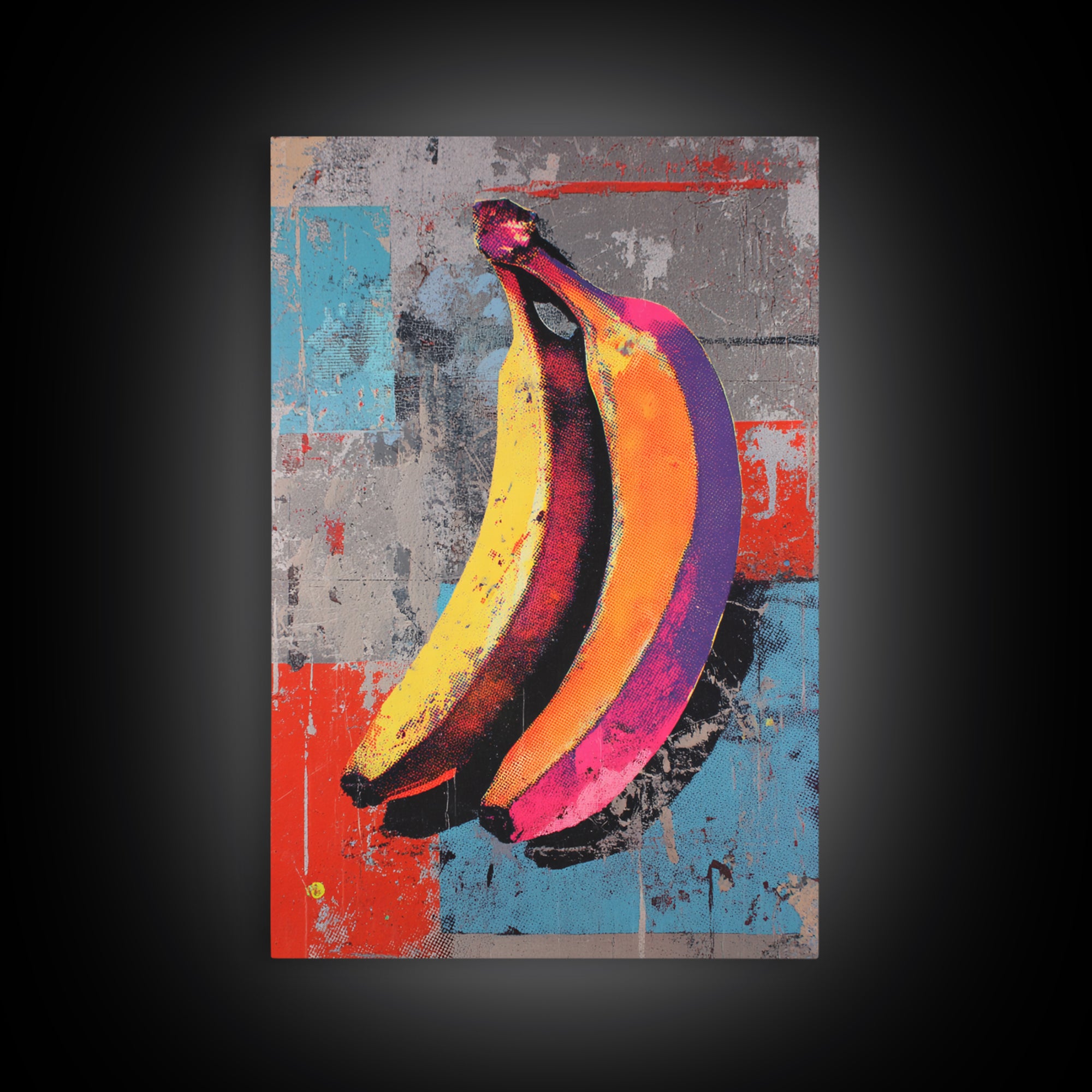 Bright Banana Still Life Canvas Print, Pop Art, Painting, Living Room Decor, Fine Art, Pop, Apartment Decor, Dopamine Decor, POP-2x3-58