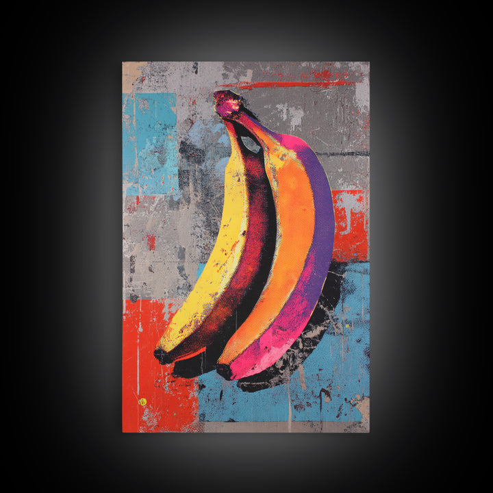 Bright Banana Still Life Canvas Print, Pop Art, Painting, Living Room Decor, Fine Art, Pop, Apartment Decor, Dopamine Decor, POP-2x3-58