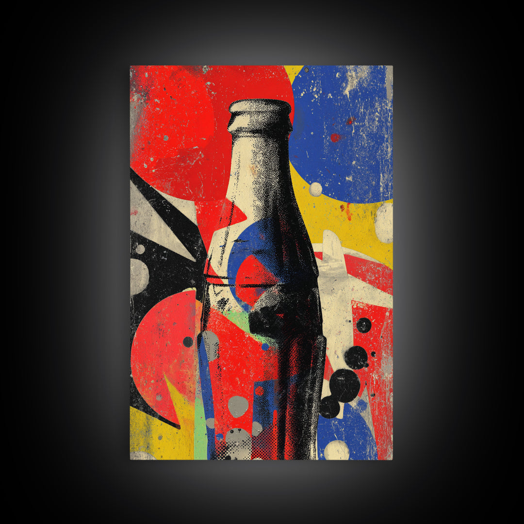 Retro Soda Bottle Framed Canvas Print, Pop Art, Art, Living Room Decor, Abstract Art, Pop, Bedroom Decor, Portrait, POP-2x3-59