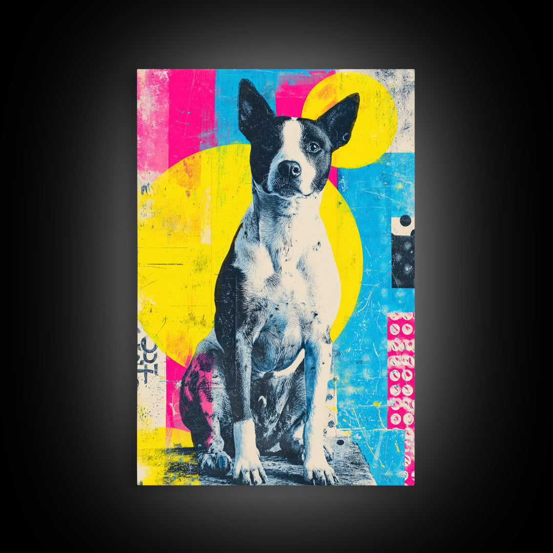 Pop Art Dog Portrait Framed Canvas Print, Pop Art, Wall Decor, Living Room Decor, Pop, Apartment Decor, Dopamine Decor, POP-2x3-63