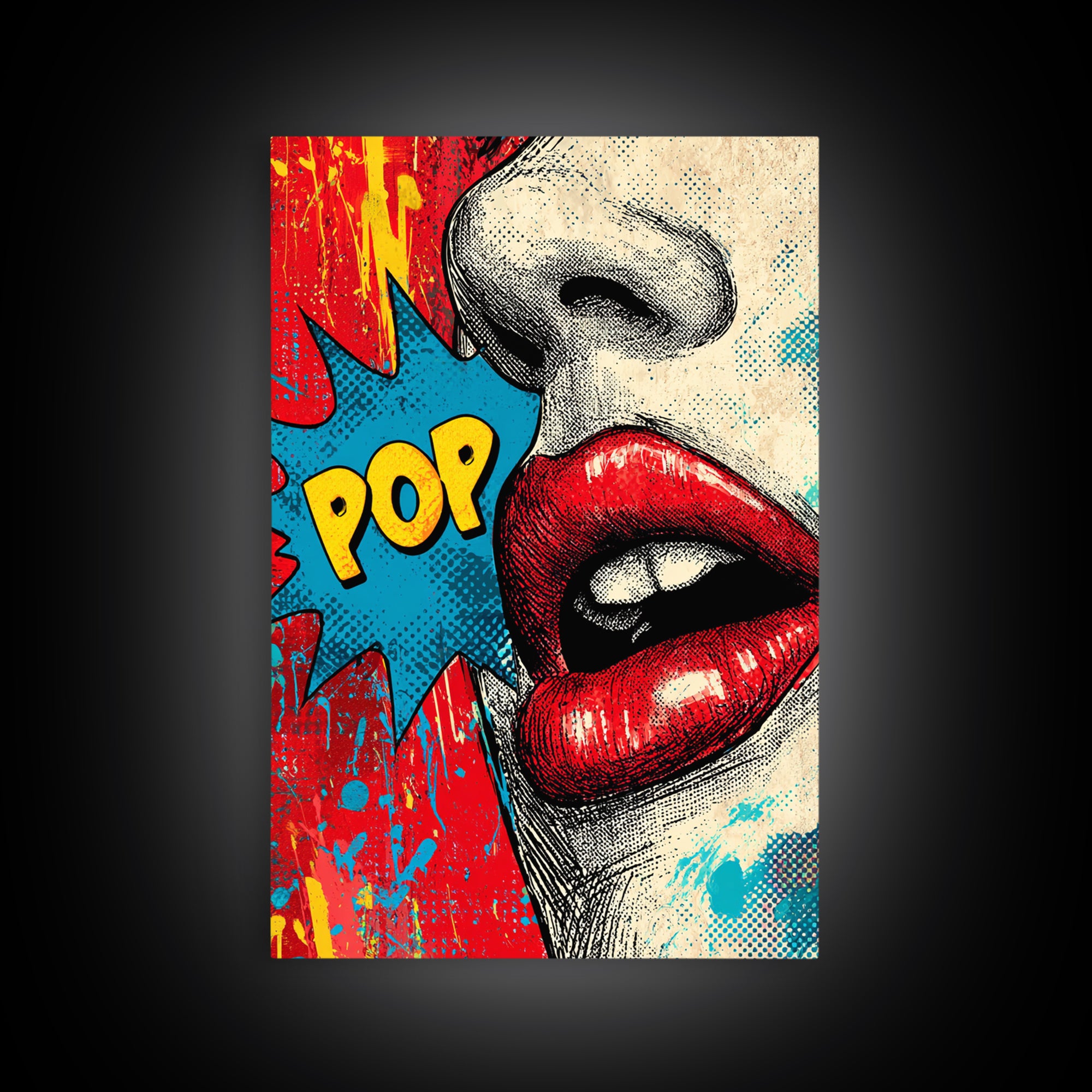 Bold Comic Lips Canvas Print, Pop Art, Canvas Wall Art, Living Room Decor, Oil Painting, Pop, Football Wall Art, Party Decor, POP-2x3-81