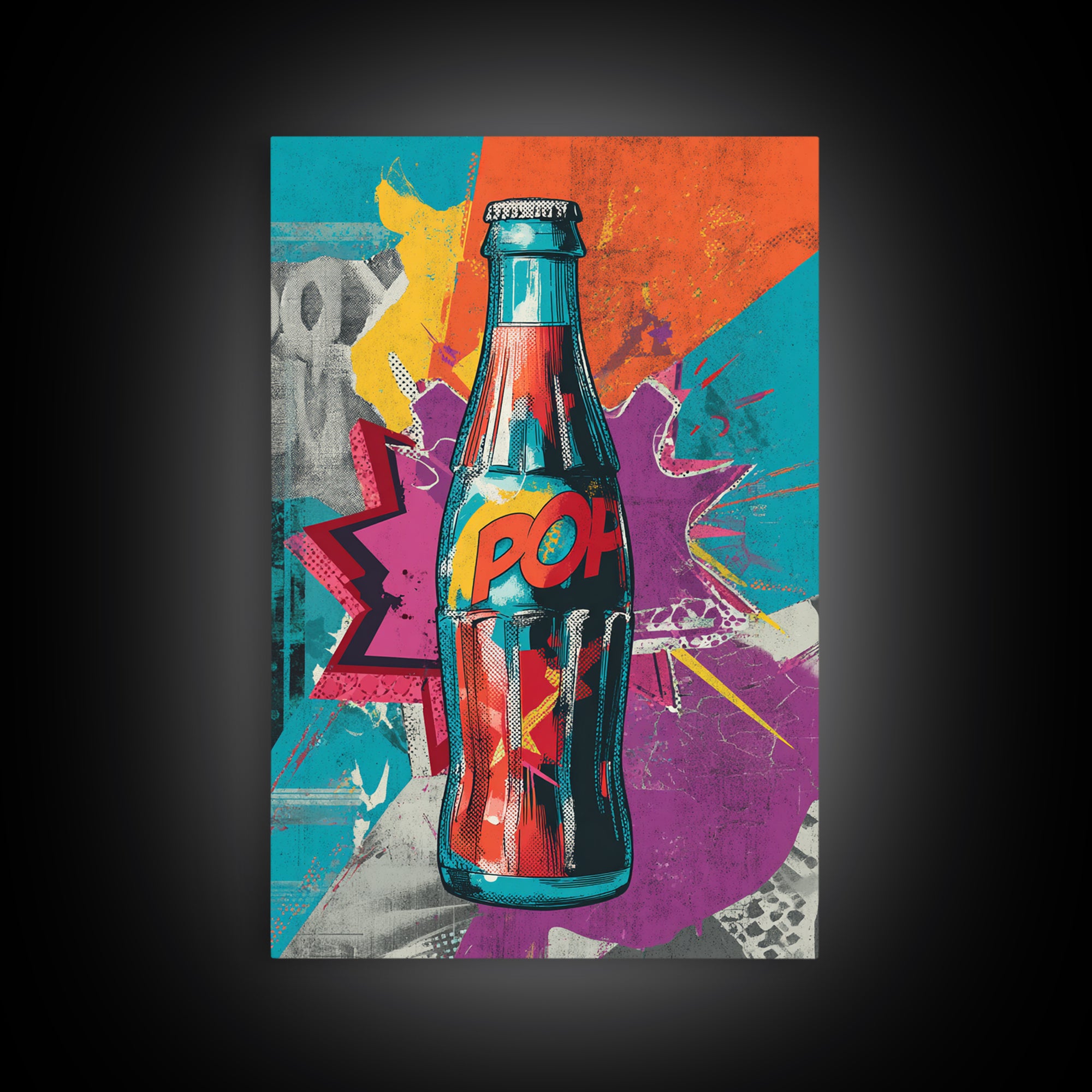 Retro Soda Bottle Framed Canvas Print, Pop Art, Abstract Art, Living Room Decor, Pop, Party Decor, 3d Art, Graffiti Art, POP-2x3-83